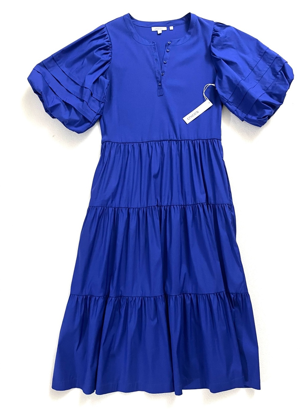 NWT Chico's Henley Tiered Midi Dress in Grotto Blue - Sz M